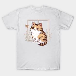 Chubby Cat Curious Window Watcher T-Shirt